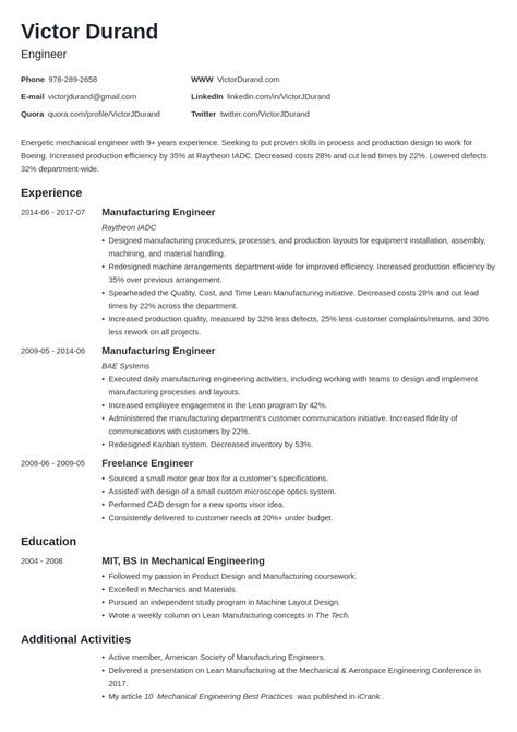 Undergraduate engineering resume